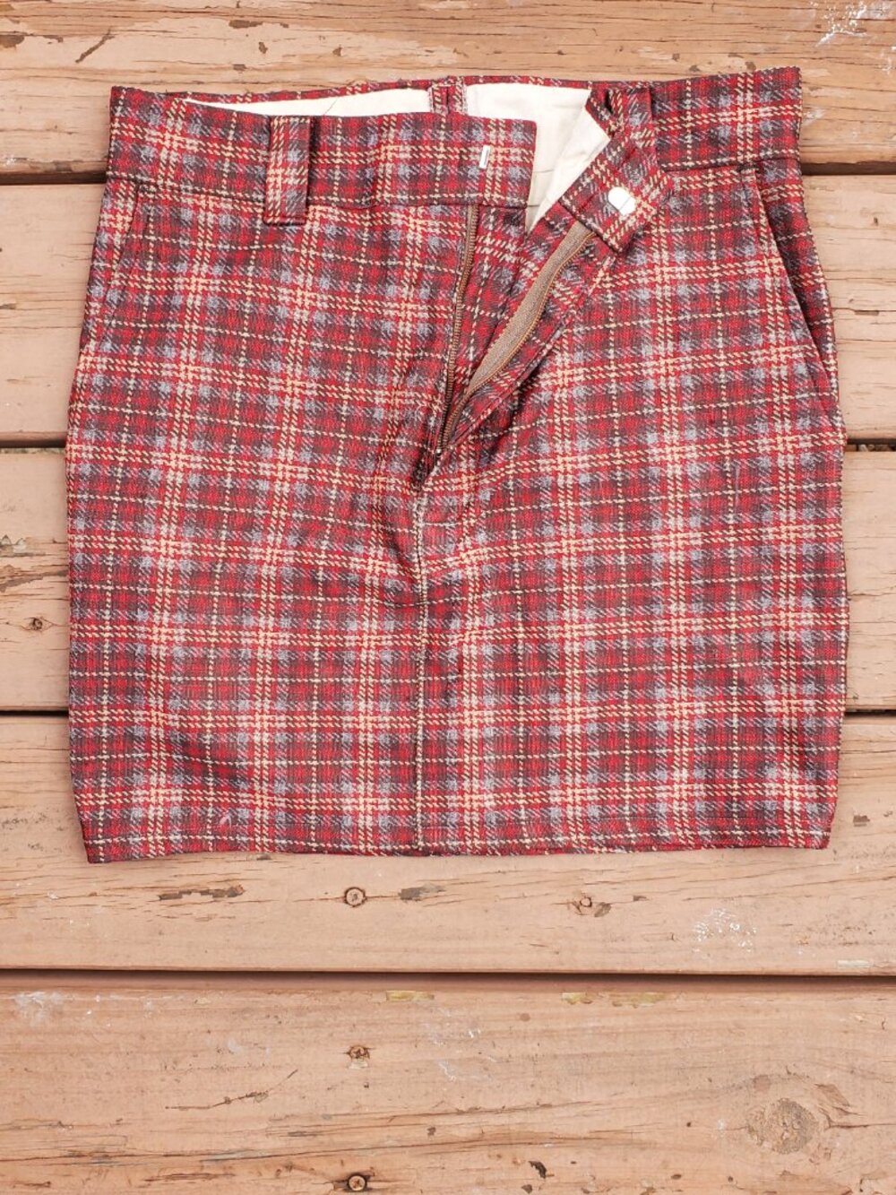 RE:Denim Plaid Upcycled Double Knit Skirt - Size 28